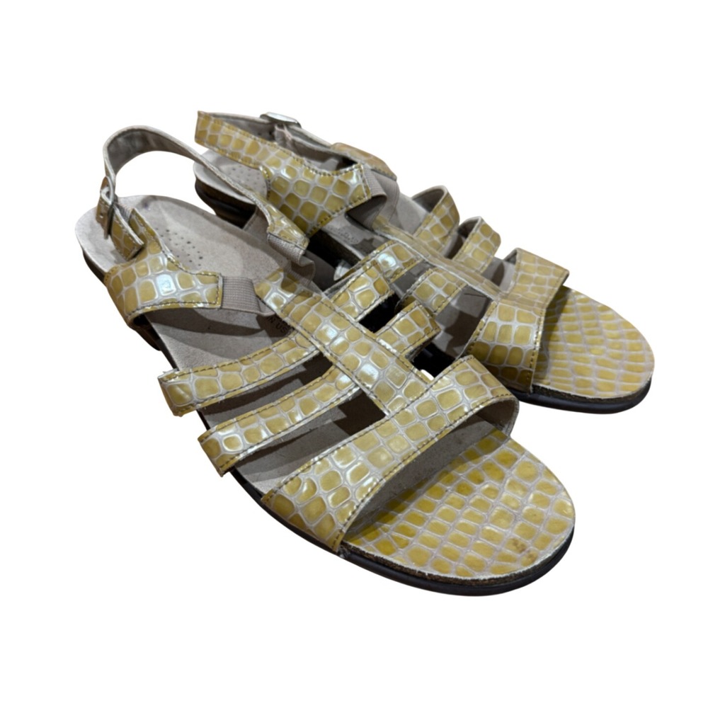 SAS Allegro Beige Patent Croc Print Strappy Comfort Heel Sandal 10 N Women